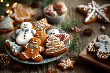 Fototapeta premium Christmas gingerbread cookies. Beautifully decorated with icing, they are a wonderful addition to the holiday table and a treat for tea.