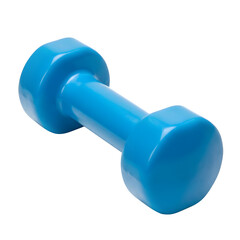 Blue dumbbell fitness equipment exercise tool gym accessory isolated on white or transparent background. PNG textured grip healthy lifestyle strength training motivation modern design