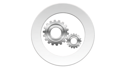 Two Silver Gears Inside a White Ring.