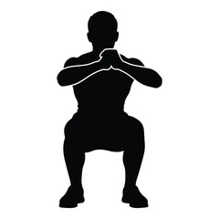 Fototapeta premium Silhouetted man performing bodyweight squat exercise for strength training and fitness silhouette