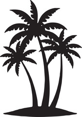 Obraz premium Silhouetted tropical palm trees on small island representing paradise beach vacation silhouette