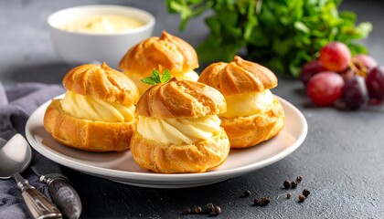 Creamy pastries on a plate