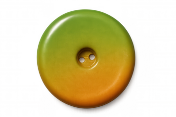 Gradient-colored sewing button transitioning from green to orange, resting on transparent backdrop