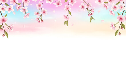 Naklejka premium Watercolor Cherry Blossoms - Pastel Border