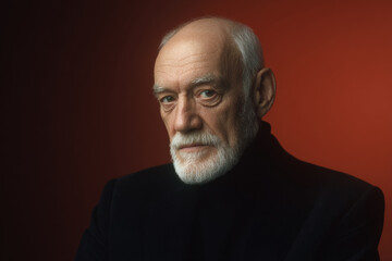 Obraz premium elderly man with vacant contemplative gaze sits against ultrabright solidcolored background