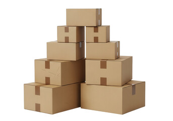 Stack of cardboard moving boxes isolated on transparent background