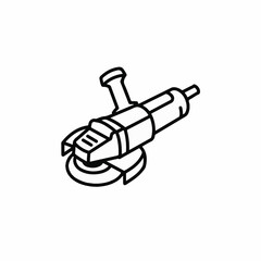 Simple line drawing of a powerful angle grinder tool on a white background.