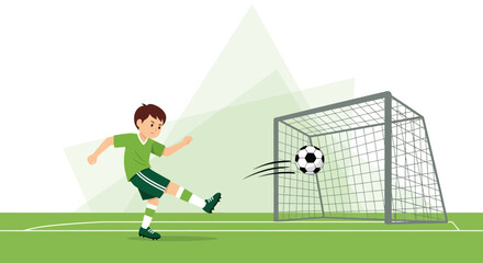 Fototapeta premium Soccer Player Kicks The Ball with Goal In Sight Achieving Sports Success Illustration