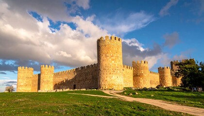 Ancient fortress on a hilltop under a dramatic sky