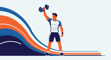 Fototapeta premium Strong Athlete Raising Weight Amidst Dynamic, Vibrant Abstract Background