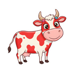 Cute Cartoon Cow Illustration Red and White Dairy Cow Clipart for Farm Designs Childrens Books and Branding on transparent background
