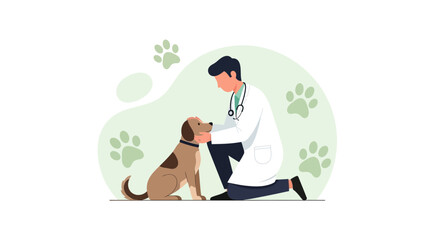 Obraz premium Vet Examining Happy Dog's Health: Medical Care for Pet's Well Being and Illustration