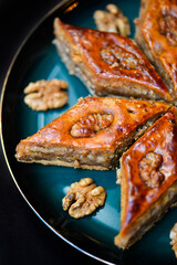 Baklava with walnuts. Homemade baklava with nuts and honey.