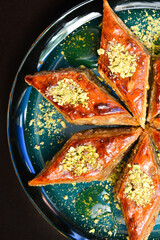 Baklava with walnuts. Homemade baklava with nuts and honey.