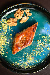 Baklava with walnuts. Homemade baklava with nuts and honey.