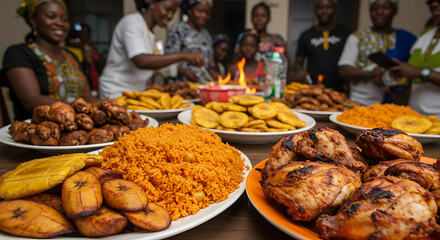 Obraz premium Realistic festive food tables from global celebrations with traditional dishes, cultural decorations, and authentic holiday meals in vibrant and detailed photography style