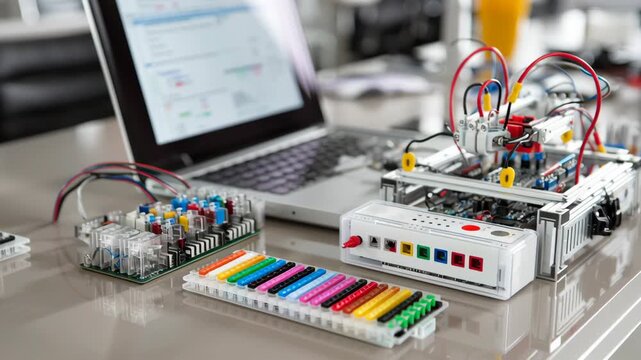 Electronics lab kit robotics circuit board laptop coding multicolor STEM education workshop prototype joyful focus and curiosity robotics kit