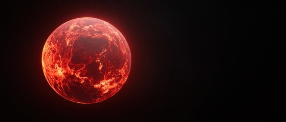 Obraz premium A fiery red planet glows against a dark background, showcasing swirling patterns of light and texture.