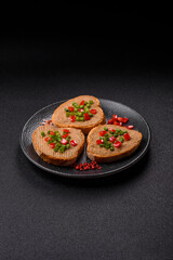Vegan sandwiches with bread, mushroom or bean pate and vegetables. Vegetarian pate sandwiches
