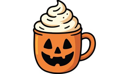 Halloween Pumpkin Mug with Whipped Cream – Cute Autumn Beverage Illustration