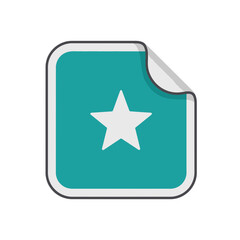 Teal square with white star and curled corner icon.