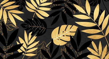 Elegant gold and black tropical leaf pattern