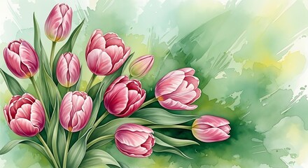 Delicate pink tulips in soft watercolor bloom