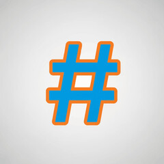 Obraz premium Blue hashtag symbol with orange outline on a light background.