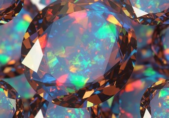 Elegant opal crystal background, iridescent gemstones with rainbow color play, glowing light reflections