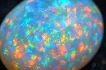 Elegant opal crystal background, iridescent gemstones with rainbow color play, glowing light reflections
