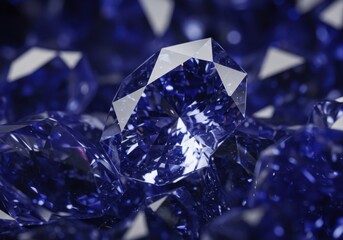 Elegant tanzanite crystal background, deep blue-violet gemstones with radiant facets, glowing light reflections creating a luxurious and mystical effect