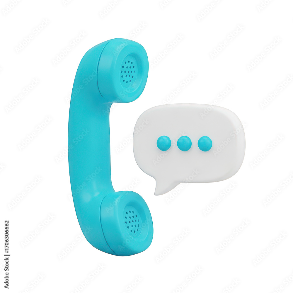 Poster communicate with ease a 3d render of a classic telephone handset with a speech bubble for modern mes
