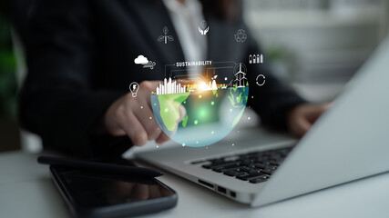 The concept of sustainability with green energy for environmental protection. A vision of a smart city with renewable resources and a clean ecosystem. Motif