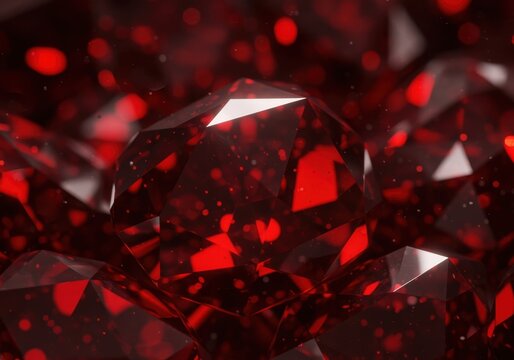 Luxurious ruby crystal background, deep red gemstones with glowing facets, shimmering light reflections