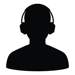 Silhouette of a person wearing headphones symbolizing music listening and audio communication silhouette