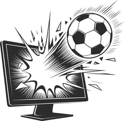 Soccer Ball Breaking Computer Screen Vector Illustration.