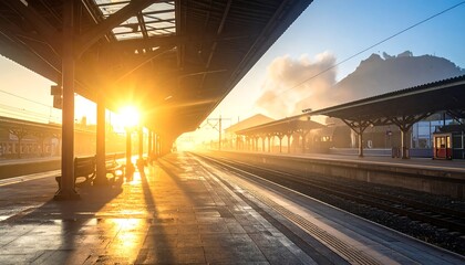 Sunrise at a train station