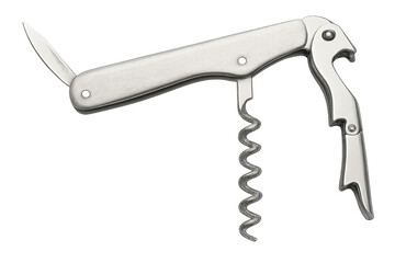 Multi tool Pocket Knife with Corkscrew and Bottle Opener on Transparent Background