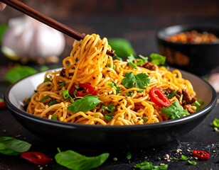 Delicious Asian noodles in a bowl