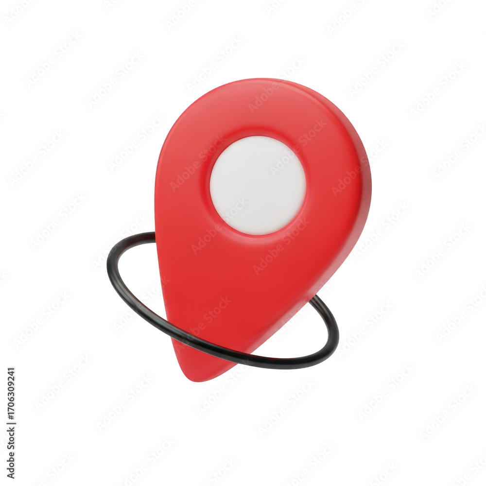 Fototapete detailed 3d rendering of a location pin icon with a dynamic black orbit on a clear background emphas