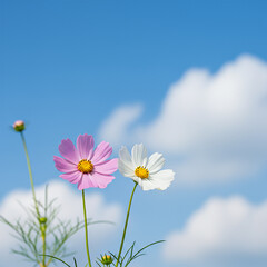 Daisies against blue and white sky, flower, daisy, sky