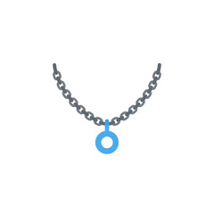 Naklejka premium Simple silver chain necklace with a blue circular pendant.