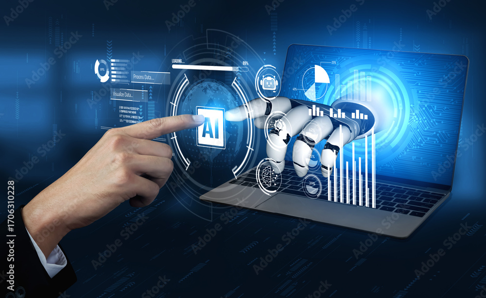 Poster ai assistant brain processor with llm technology, big data, machine learning, generative ai for busi