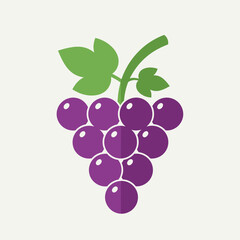 Bunch of purple grapes with green leaves on a light background.