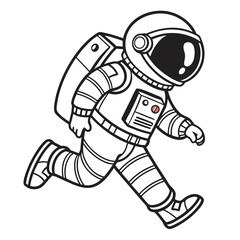 Whimsical astronaut running in space, cartoon style, perfect for kids' books and educational resources, symbolizing exploration and adventure, ready for your creative project