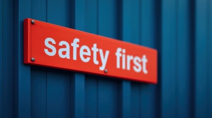 Fototapeta premium Construction safety training, A bright orange sign reading 
