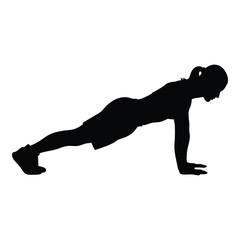 Woman performing push-up exercise silhouette fitness workout training physical activity silhouette