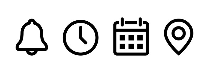 Notification, Time, Date and Location icons