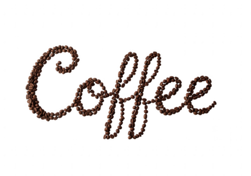 Coffee beans spelling the word coffee isolated on transparent background