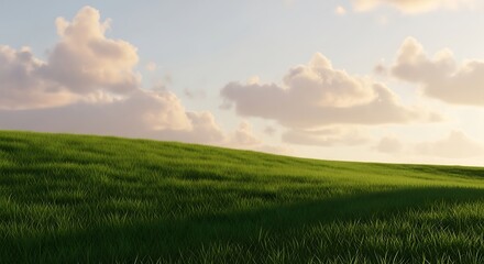 Green Rolling Hills Under a Cloudy Sky.